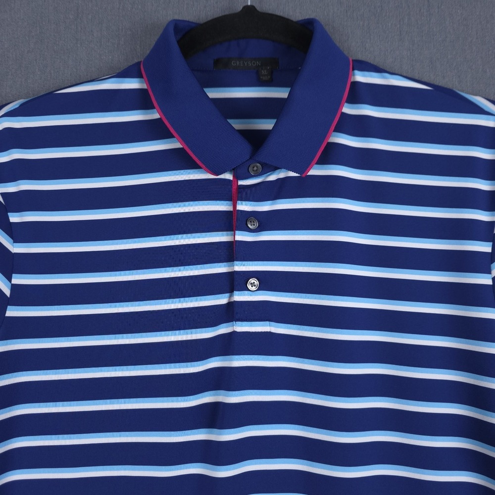 Greyson Performance‎ Golf Polo Mens XL Blue Striped Short Sleeve Stretch